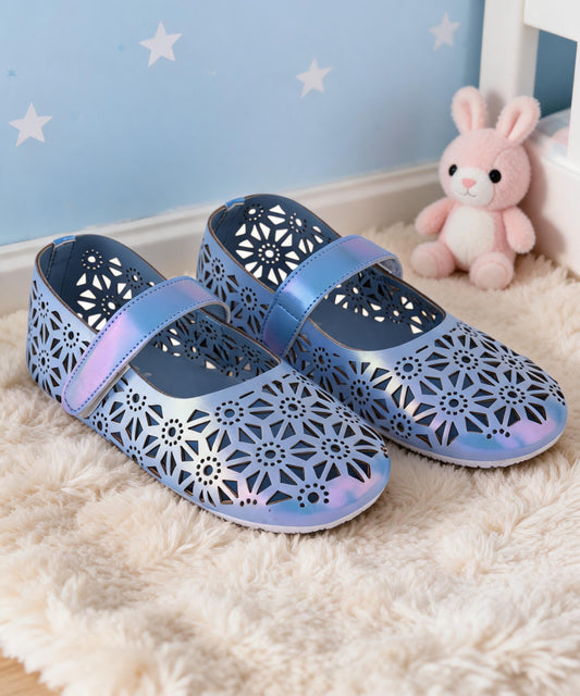 Amicaslexia Kids Metallic Blue Cutwork Ballerinas