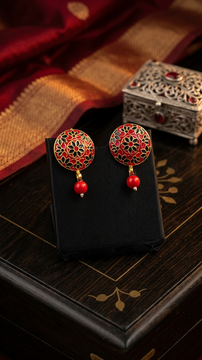 Dazelio Red Meenakari Floral Stud Earrings for Women