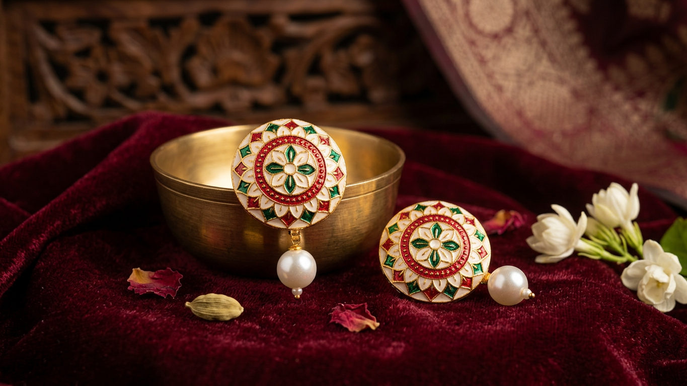 Dazelio White Meenakari Floral Stud Earrings for Women