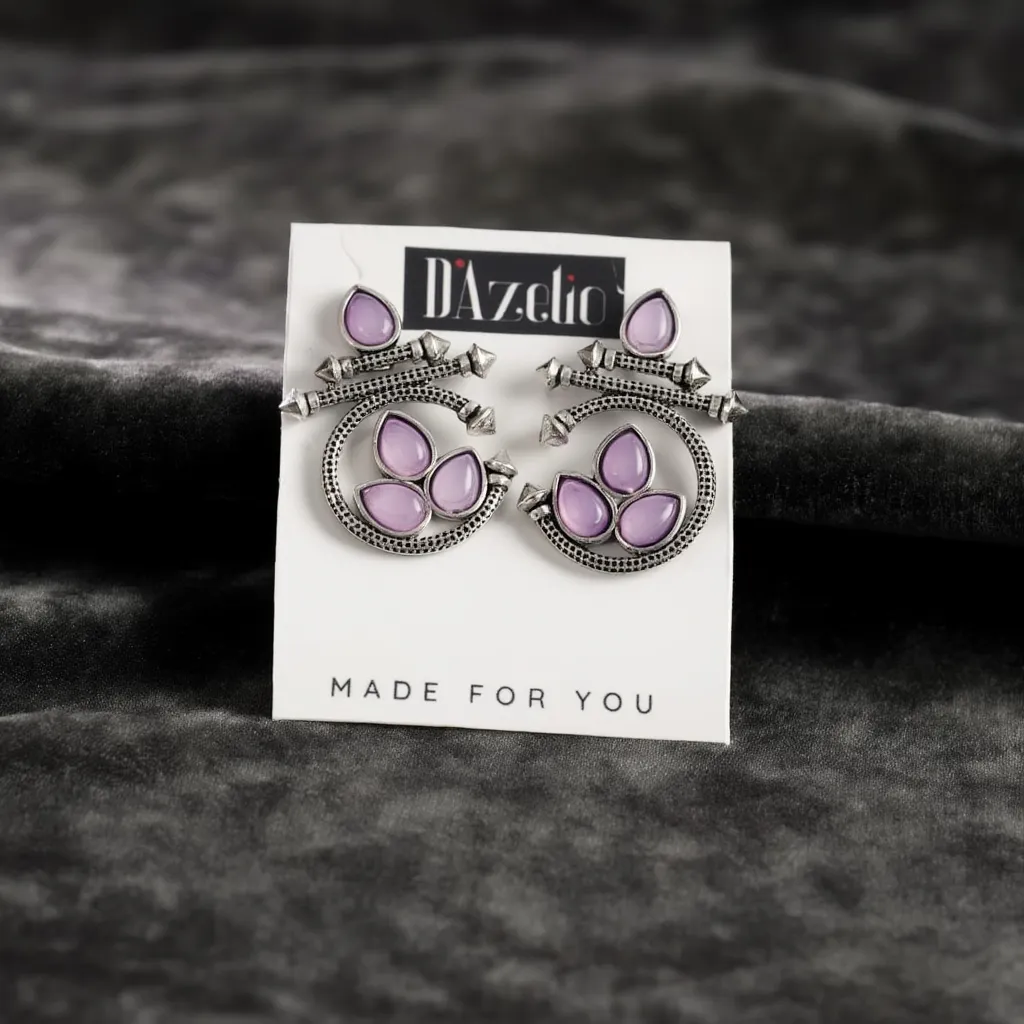Dazelio Oxidised Silver Lavender Stone Ethnic Earrings
