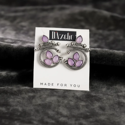 Dazelio Oxidised Silver Lavender Stone Ethnic Earrings