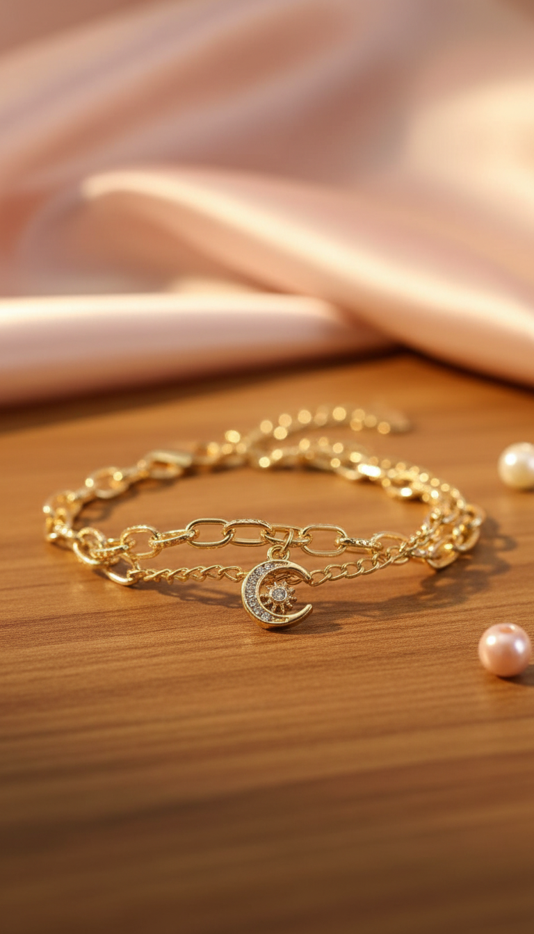 Dazelio Gold Plated Moon Charm Bracelet for Women