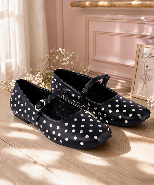 Women’s Black Polka Dot Strap Ballerinas