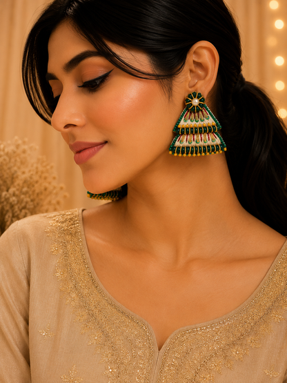 Handcrafted Tribal Triangle Statement Earrings