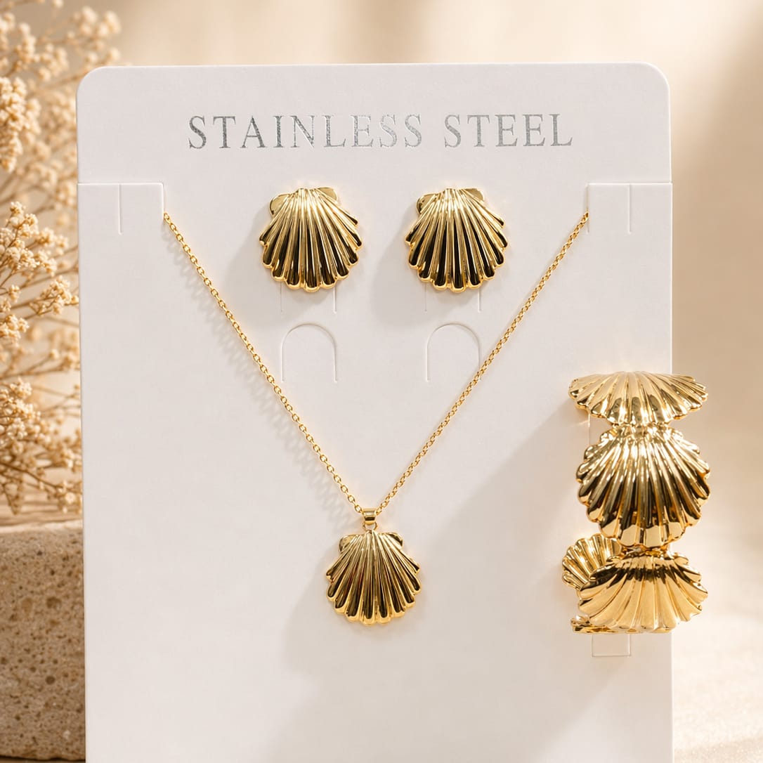 Dazelio Gold-Tone Stainless Steel Seashell Jewellery Set for Women