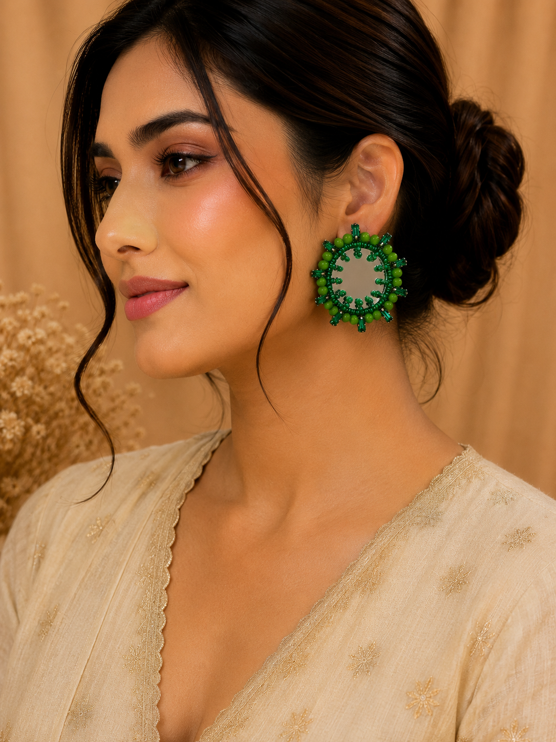 Amicaslexia Emerald Mirror Beaded Statement Earrings