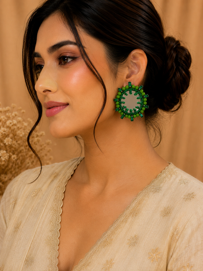 Amicaslexia Emerald Mirror Beaded Statement Earrings