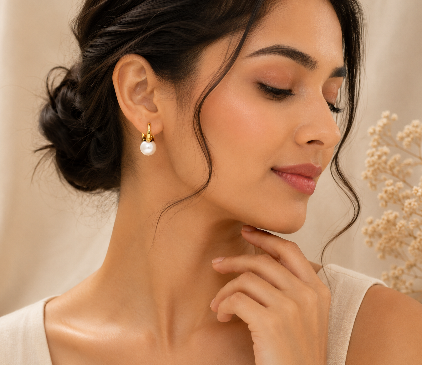 Dazelio Gold-Tone Pearl Hoop Earrings
