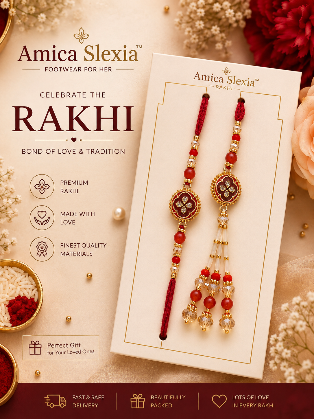 Premium Red & Gold Rakhi Set for Brother