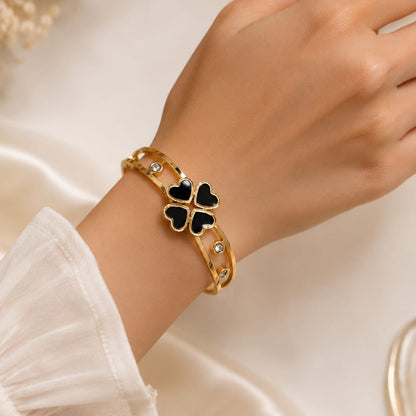 Dazelio Women's Premium Black Clover Crystal Open Cuff Bracelet