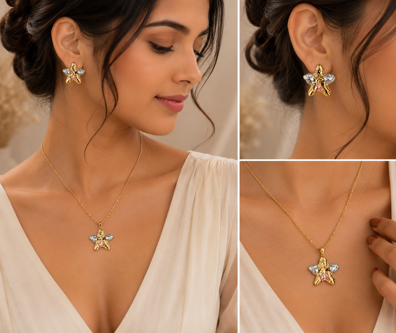 Women's Premium Starfish Pendant Necklace & Stud Earrings Set