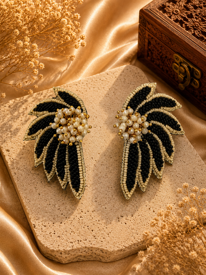 Amicaslexia Pearl Petal Noir Handcrafted Statement Earrings
