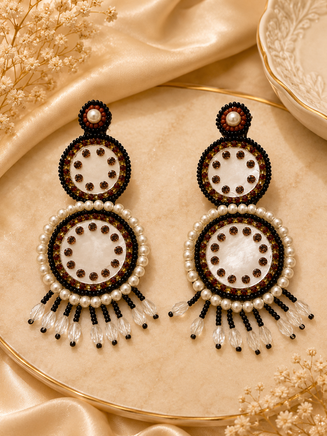 Amica Slexia Pearl Mirror Statement Earrings