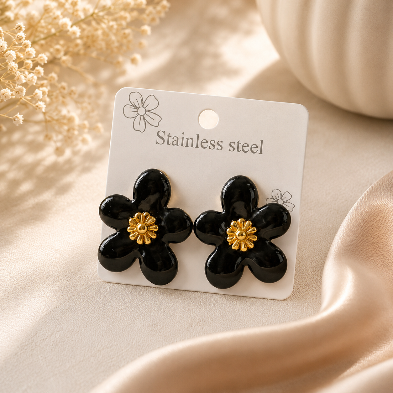 Dazelio Black Floral Stud Earrings for Women
