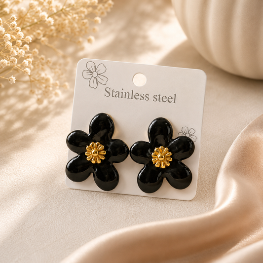 Dazelio Black Floral Stud Earrings for Women