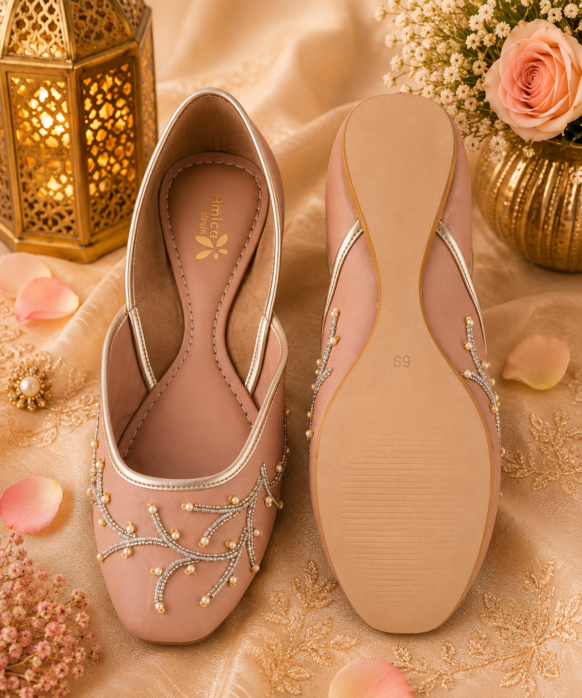 Women’s Blush Pink Embellished Ballerinas