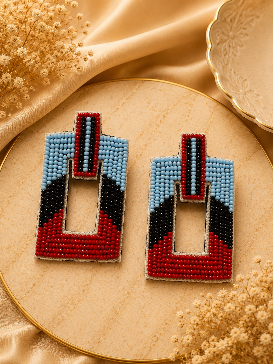 Amica Slexia Multicolor Geometric Beaded Statement Earrings