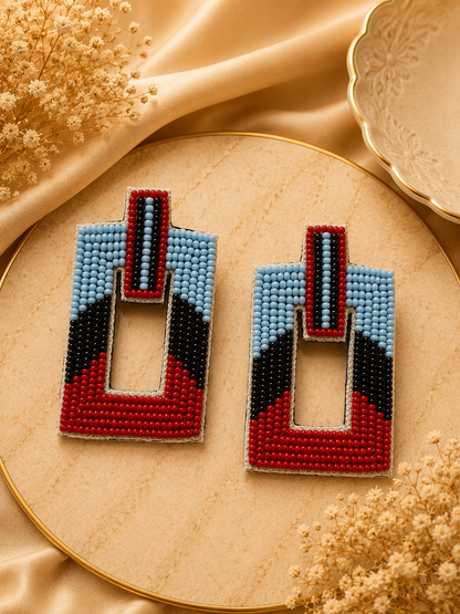 Amica Slexia Multicolor Geometric Beaded Statement Earrings