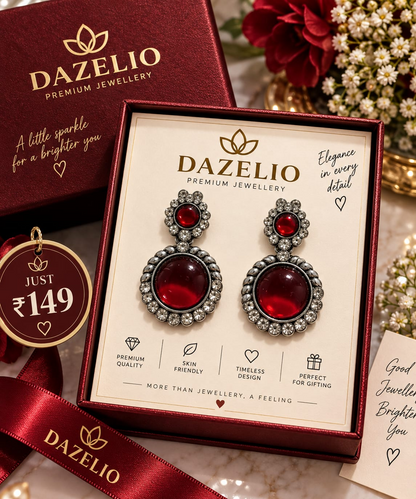 Ruby Red & Silver Statement Earrings for Women