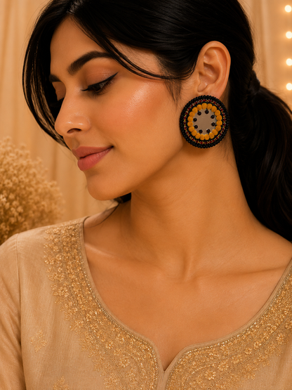 Amica Slexia Mirror Embellished Circular Statement Earrings