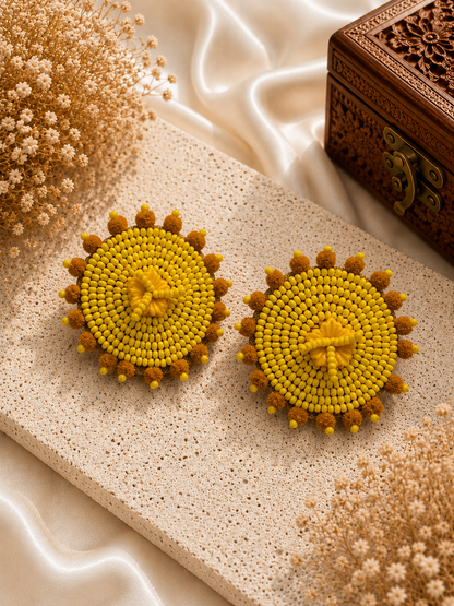micaslexia Handmade Yellow Beaded Floral Statement Earrings