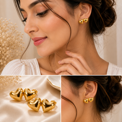 Dazelio Gold-Tone Double Heart Stud Earrings for Women