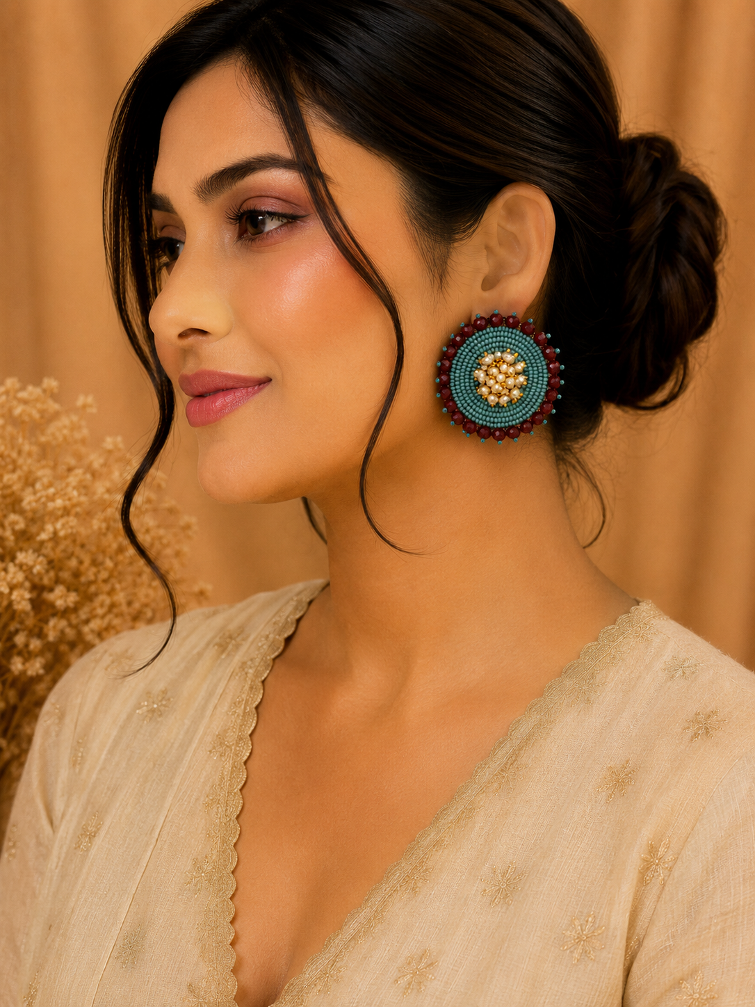 Amicaslexia Pearl Bloom Handcrafted Beaded Stud Earrings