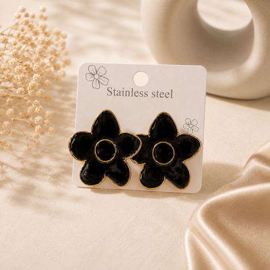 Dazelio Black Floral Stud Earrings for Women (Copy)