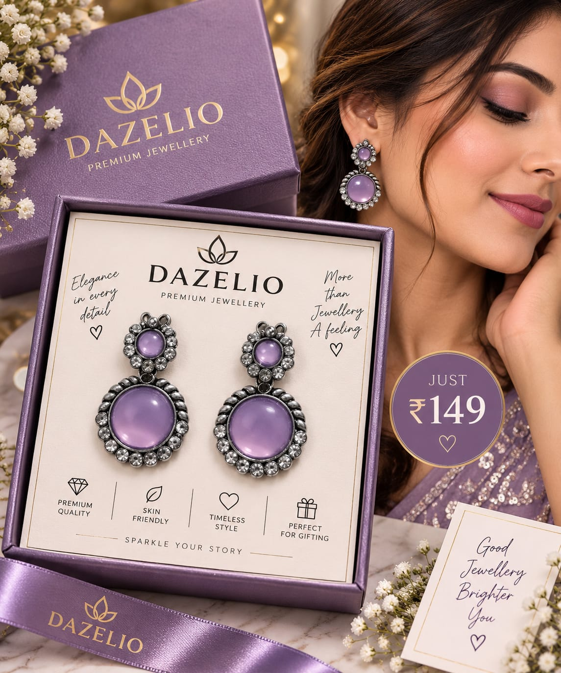 Amica Slexia Purple & Silver Statement Earrings