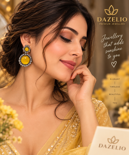 Amica Slexia Yellow & Silver Statement Earrings for Women