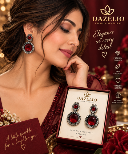 Ruby Red & Silver Statement Earrings for Women