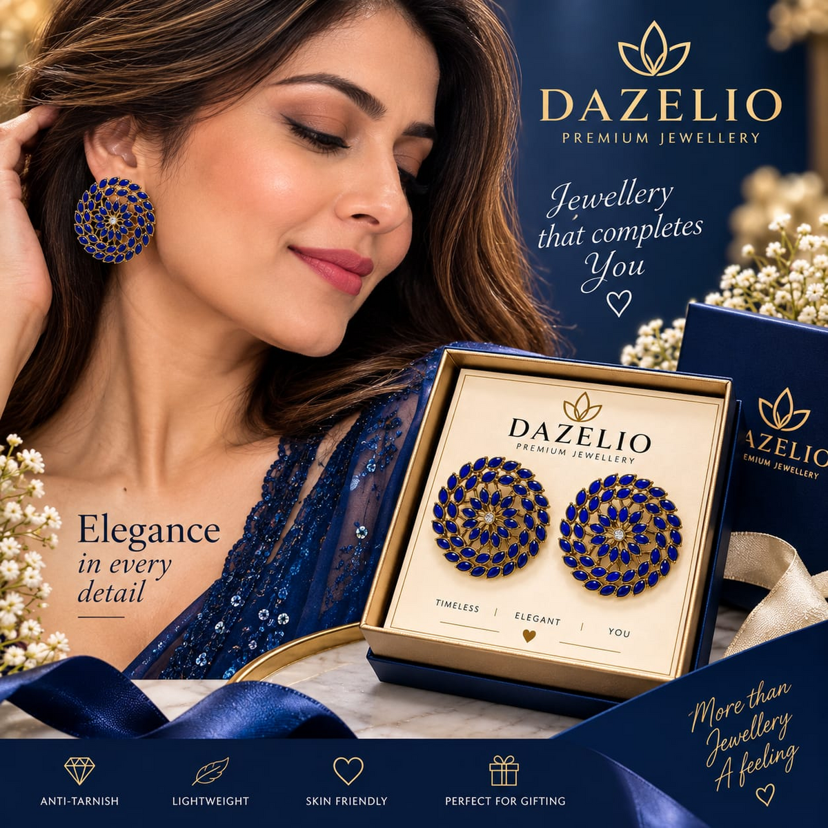 Amica Slexia Royal Blue & Gold Statement Earrings