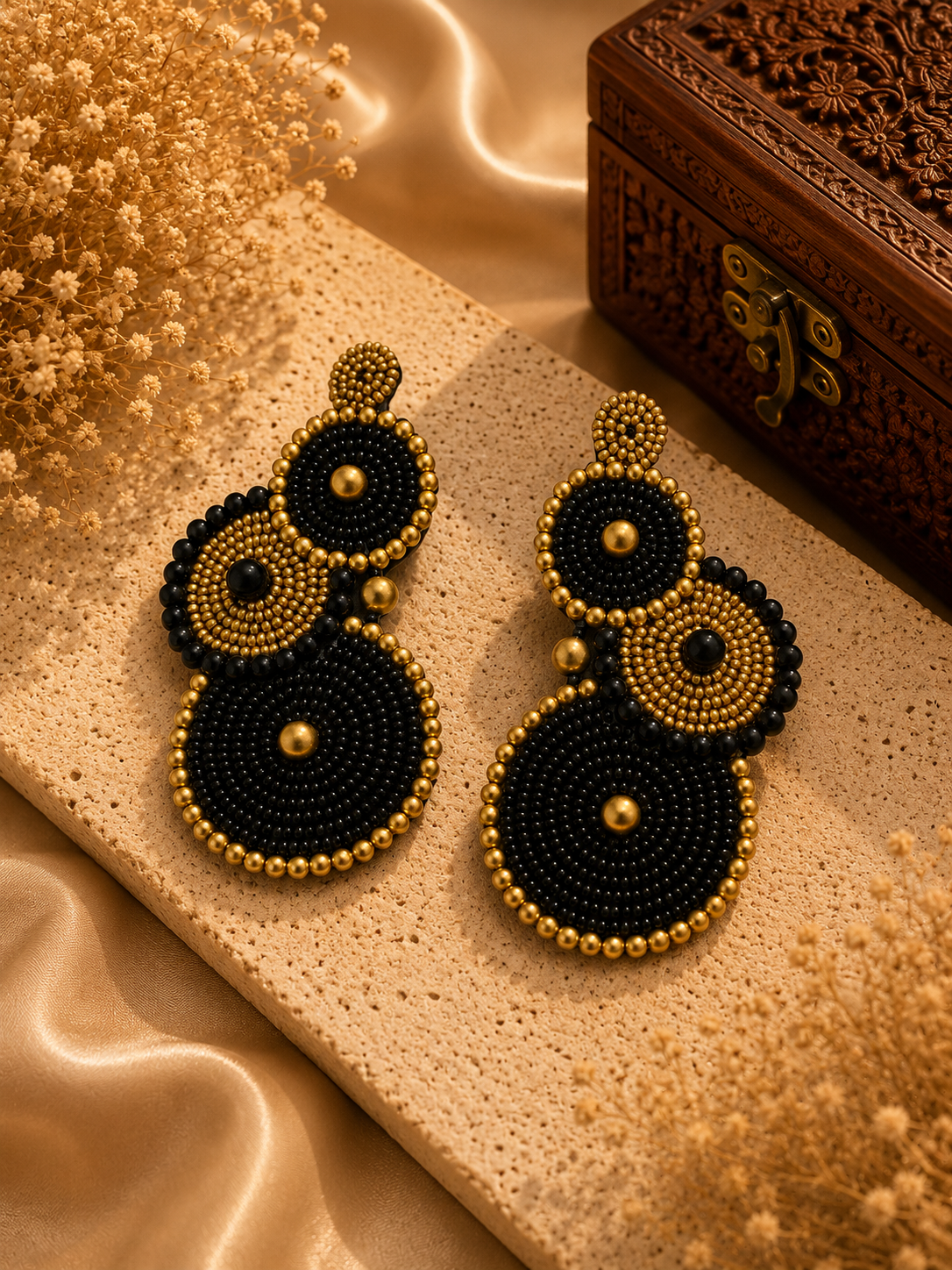AmicaSlexia Noir Gold Beaded Statement Earrings