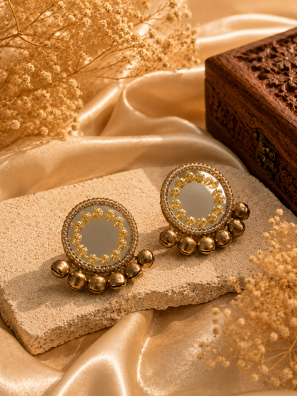 Pearl Mirror Ghungroo Statement Earrings
