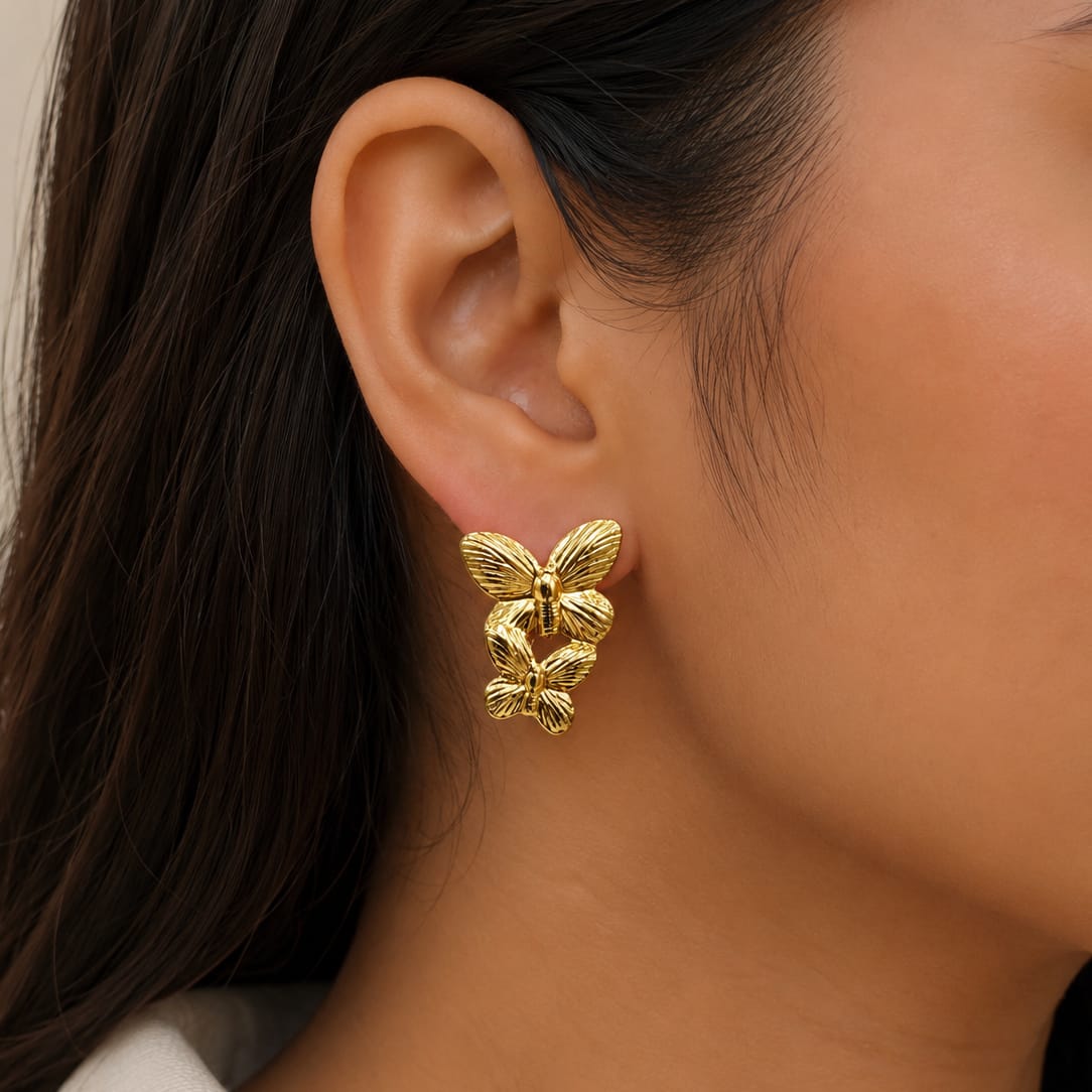 Dazelio Gold-Tone Double Butterfly Stud Earrings