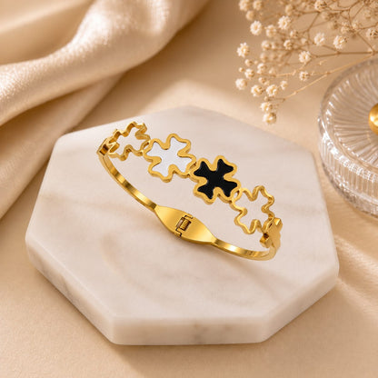 Dazelio Clover Charm Gold-Plated Open Cuff Bracelet
