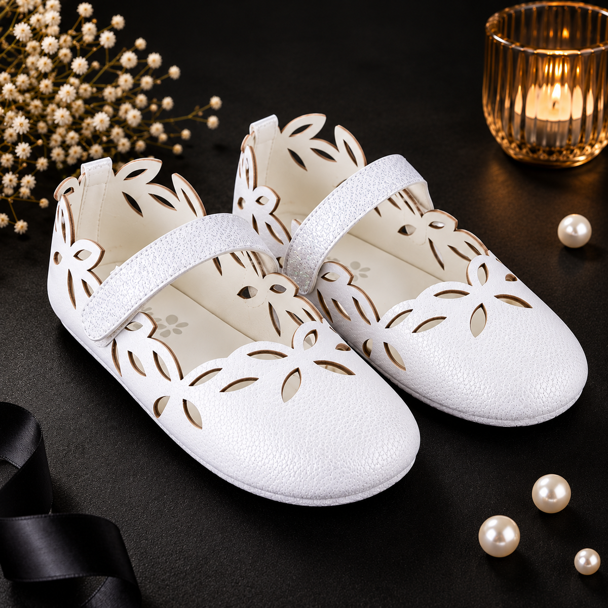 AmicaSlexia Girls White Cutwork Ballerina Flats