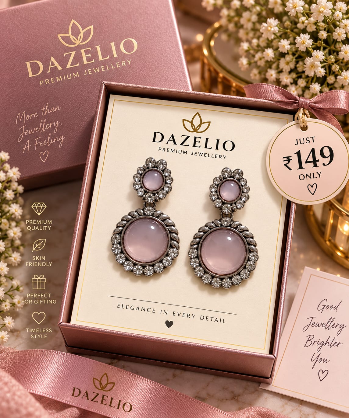 Amica Slexia Pink & Silver Statement Earrings