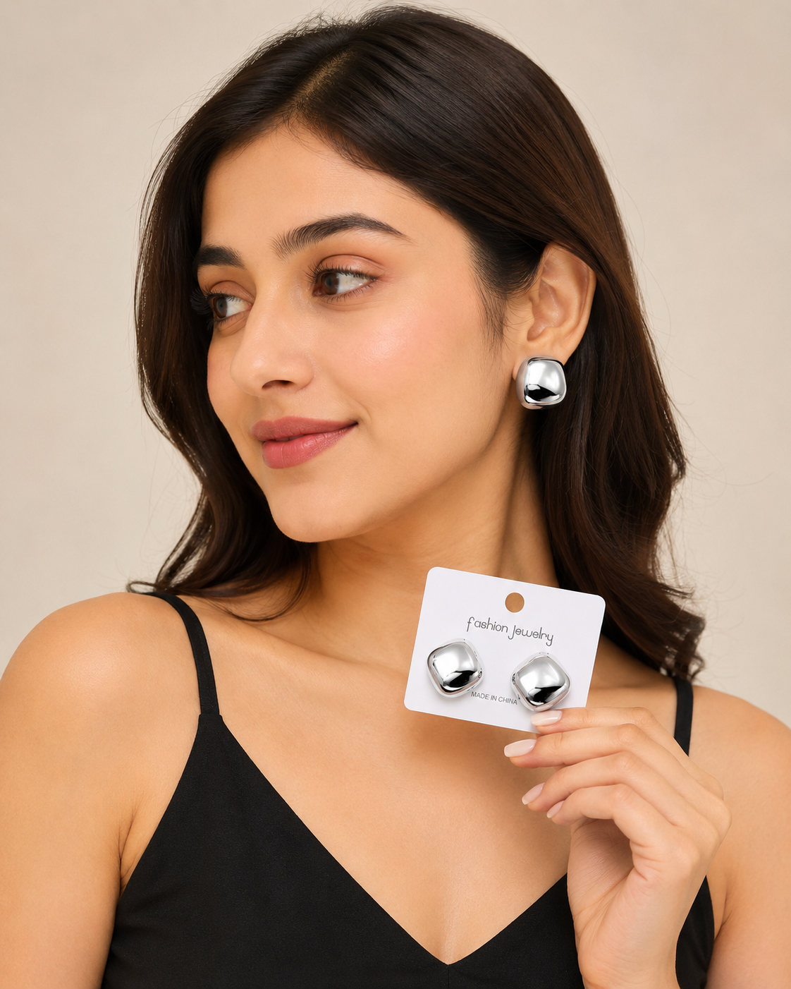 Dazelio Silver-Tone Chunky Stud Earrings for Women