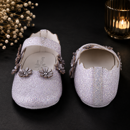 AmicaSlexia Girls White Glitter Floral Ballerina Flats