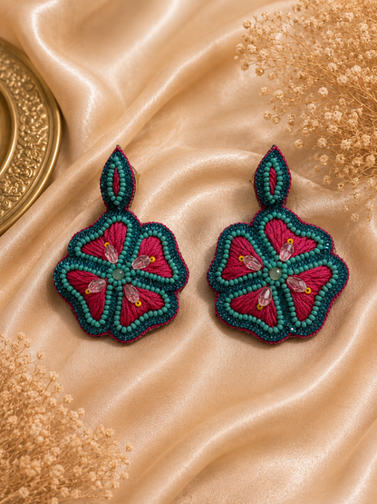 Amicaslexia Fuchsia Bloom Handcrafted Floral Statement Earrings