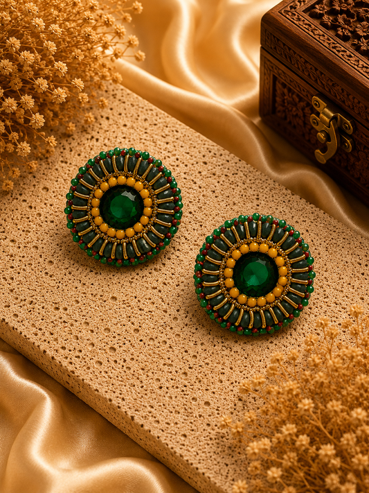 Handmade Green Crystal Beaded Statement Earrings
