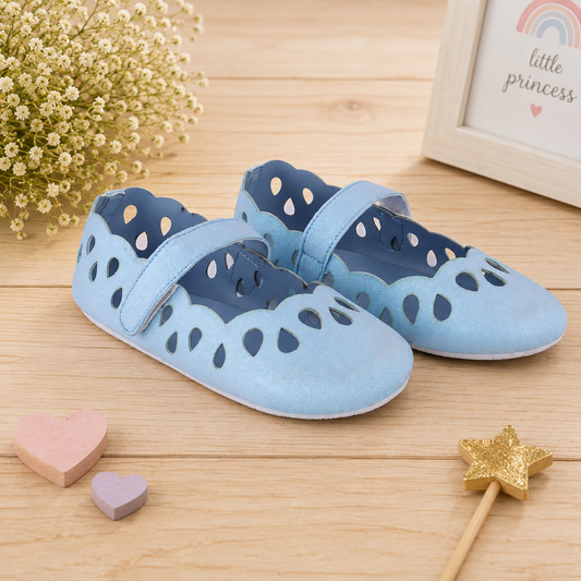 AmicaSlexia Girls Blue Glitter Cutwork Ballerina Flats