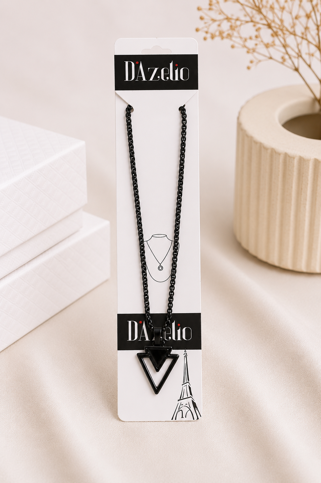 Dazelio Black Geometric Triangle Pendant Necklace for Men