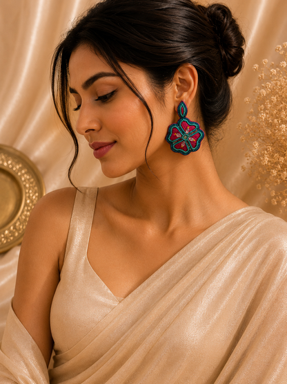 Amicaslexia Fuchsia Bloom Handcrafted Floral Statement Earrings