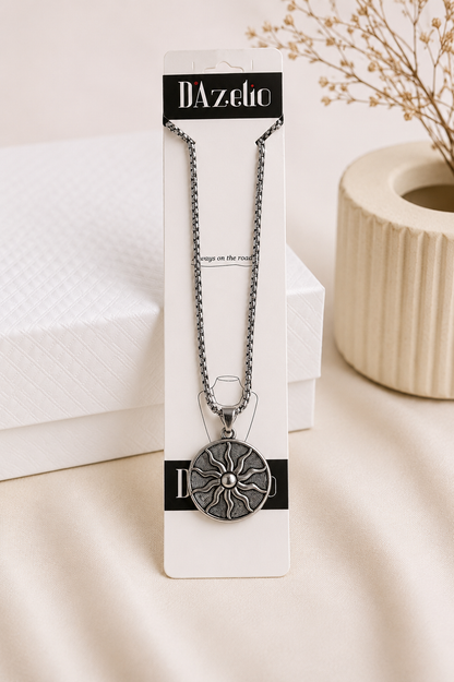 Dazelio Vintage Sun Wheel Stainless Steel Pendant Necklace
