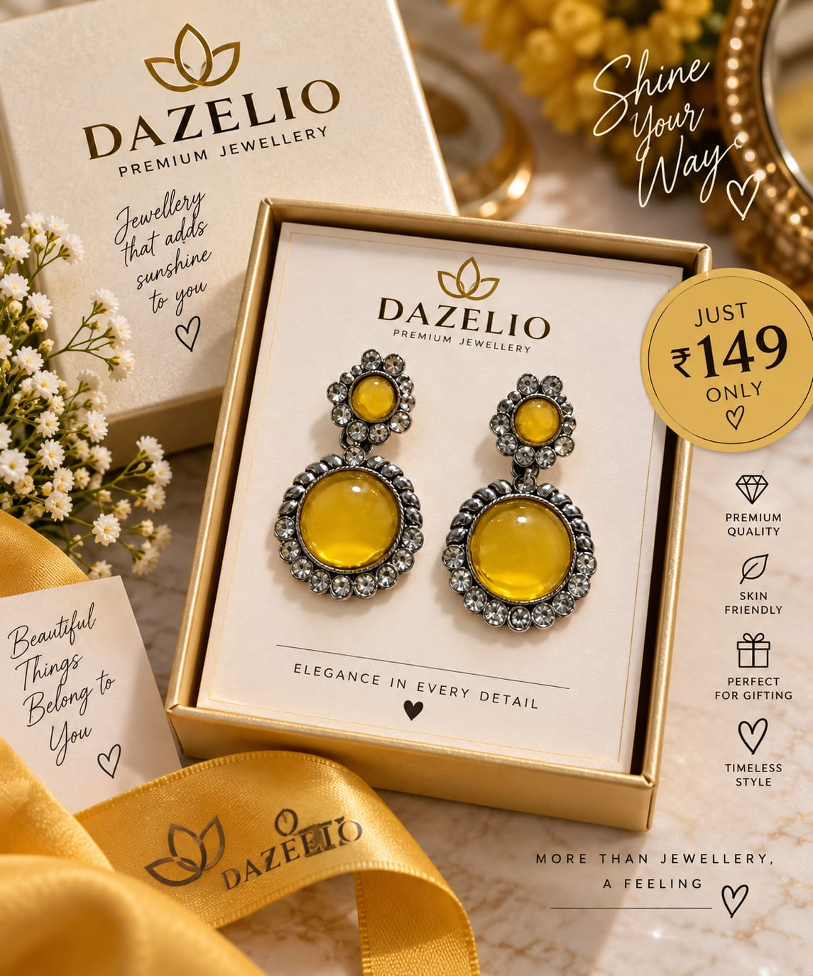 Amica Slexia Yellow & Silver Statement Earrings for Women
