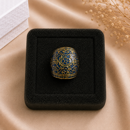 Elegant Black & Gold Floral Statement Ring for Women