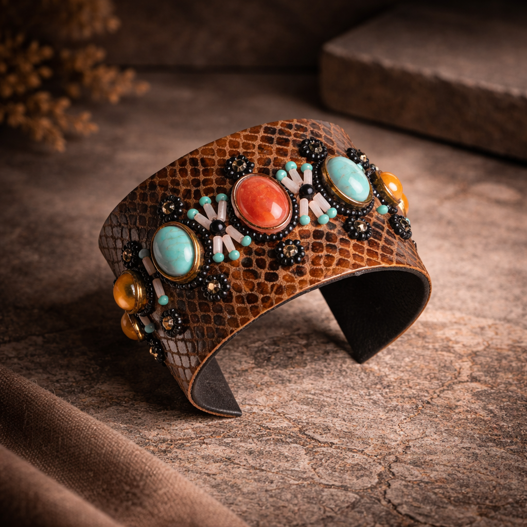 Amica Slexia Multicolor Stone Embellished Textured Cuff Bangle for Women