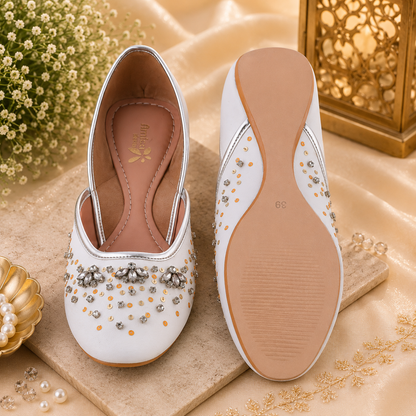 Amica Slexia Ivory Pearl & Stone Embellished Designer Jutti